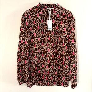 NEW Rose + Olive Womens XL Geometric Print Long Sleeve Button Up Blouse Artsy